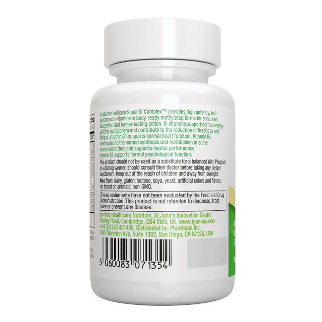 Igennus Super B-Complex, Methylated & Sustained Release B Complex Supplement, Vegan, 180 Small Tablets