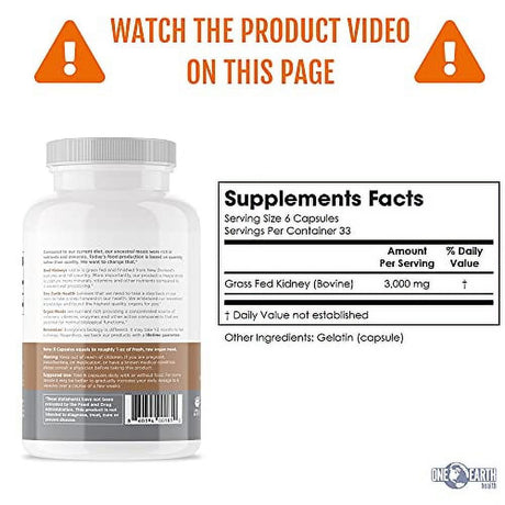 Grass Fed Beef Kidney Supplement - (200 Count) New Zealand Sourced for Kidney Support and DAO Health