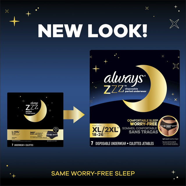 Always ZZZ Overnight Disposable Period Underwear for Women, Size S-M, 7 Ct