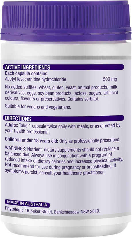 Acetyl L Carnitine 500 Vegetarian 180 Capsules