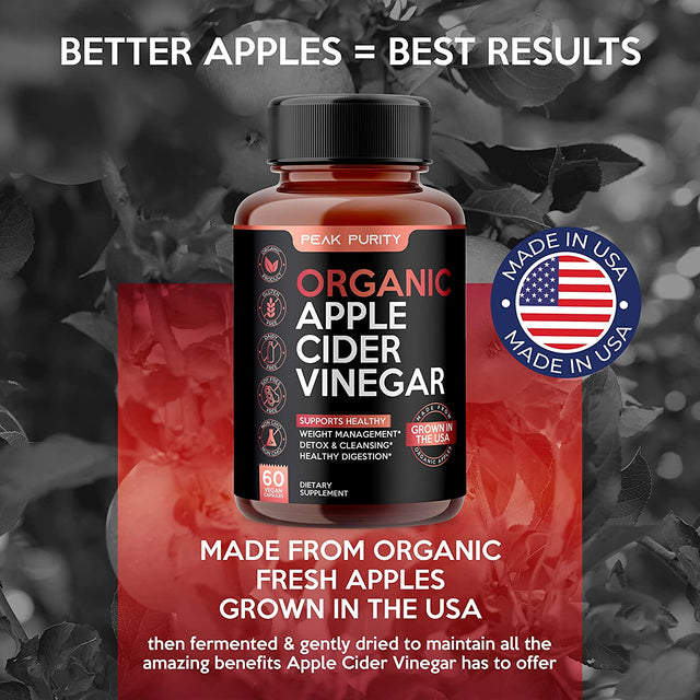 100% Organic Raw Apple Cider Vinegar Capsules - Natural Detox Gut Cleanse & Healthy Digestion - Tasteless & Easy to Swallow - Extra Strength ACV Pills - 1000 Mg
