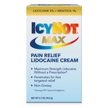 Icy Hot Maximum Strength Muscle & Joint Pain Relief Numbing Cream with Lidocaine and Menthol, 2.7Oz