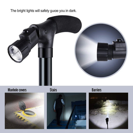 All Terrain LED Folding Walking Cane Walking Stick - 6 Ultra Bright Built-In LED