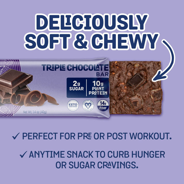 HUNGRY BUDDHA Bars - Plant Based Protein Bars - Vegan Nutrition Bars - Low Sugar Healthy Snacks - Gluten Free Snack Bars - Peanut Free - Protein Bar - Keto Bar - 12 Count [Triple Chocolate]