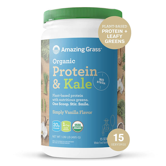 Amazing Grass Vegan Protein & Kale Powder: 20G of Organic Protein + 1 Cup Leafy Greens per Serving, Vanilla, 15 Servings