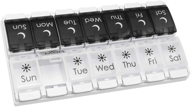 Ezy Dose Push Button Weekly ( 7-Day) Pill Organizer, AM/PM Pill Planner, Black and White