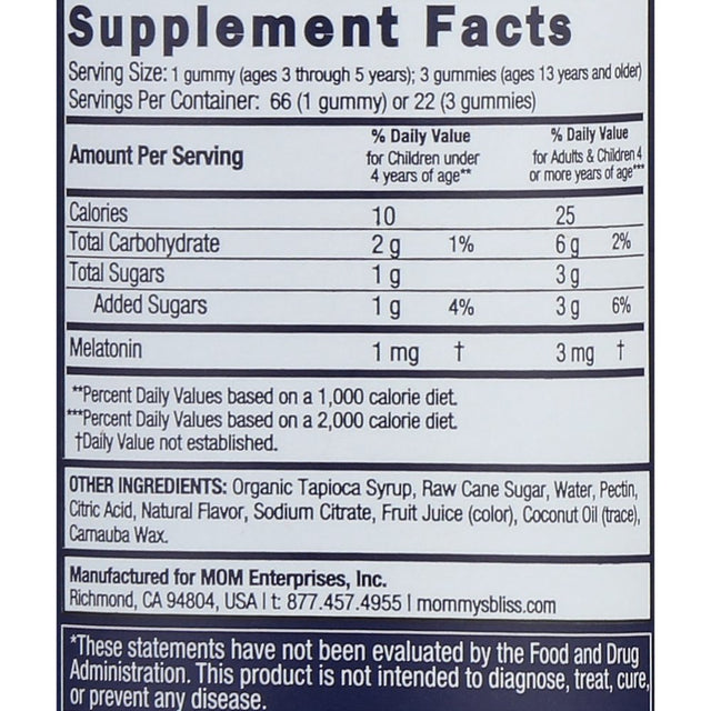 Mommy'S Bliss Kids Sleep Gummies, Dietary Supplement, Strawberry, 66 Count