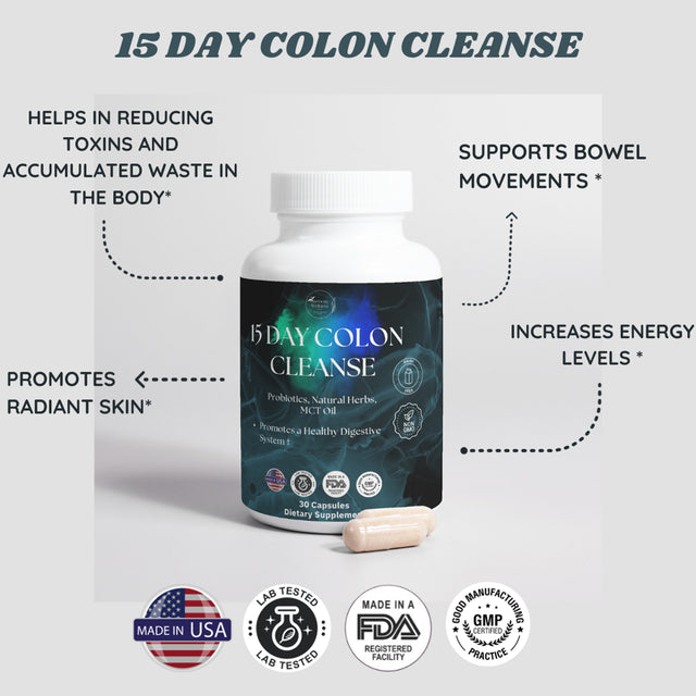 15 Day Colon Cleanse, Natural, Fast Acting-Constipation Relief, Detox, Relieves Bloating-Lab Tested, Made in USA