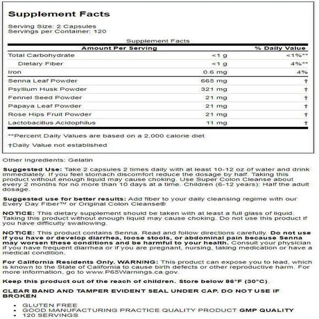 Health plus Super Colon Cleanse, 10-Day Cleanse, 240 Capsules, 6 Cleanses