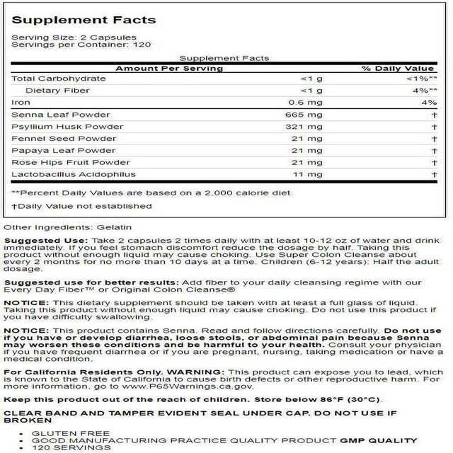 Health plus Super Colon Cleanse, 10-Day Cleanse, 240 Capsules, 6 Cleanses