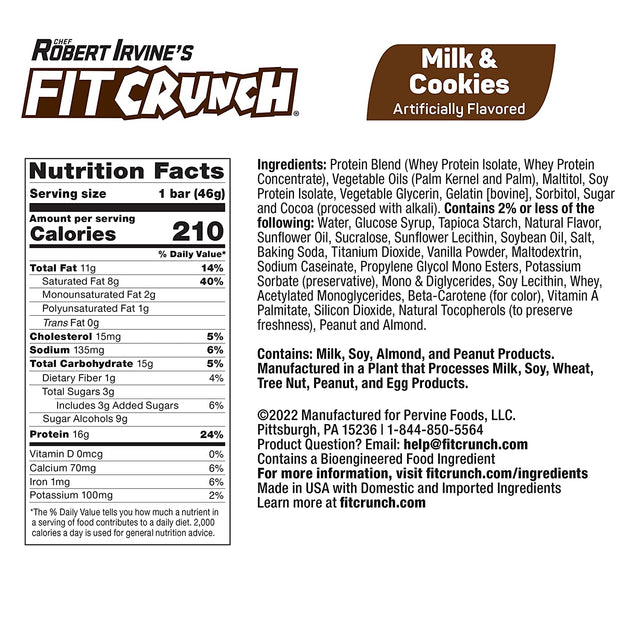 FITCRUNCH Snack Size Protein Bars, Designed by Robert Irvine, World’S Only 6-Layer Baked Bar, 3G of Sugar & Soft Cake Core (18 Bars, Milk and Cookies)
