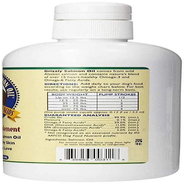 Grizzly All-Natural Alaskan Salmon Oil Pet Food Supplement 16 Oz.