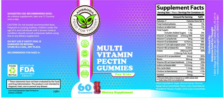 Ambrosia Children'S Multi Vitamin Gummies, No Gelatin, Mixed Berry and Fruit Flavor.-