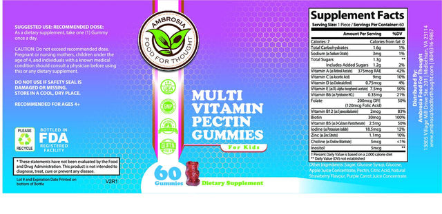 Ambrosia Children'S Multi Vitamin Gummies, No Gelatin, Mixed Berry and Fruit Flavor.-