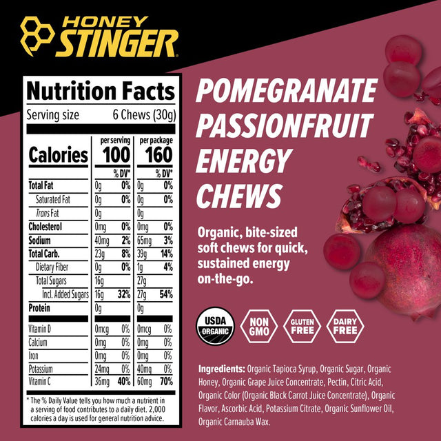 Honey Stinger Organic Energy Chew, Pomegranate Passion, 1.8 Oz