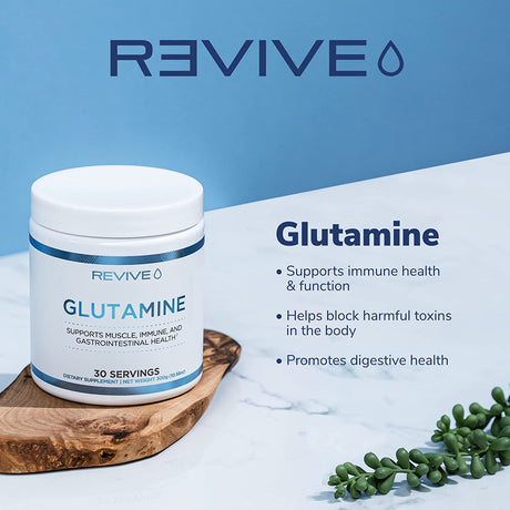 Revive MD Gut L-Glutamine Powder Muscle Recovery & Immune System Booster for Adults - Promotes Digestive Health & Reduces Muscle Soreness - Immunity & Digestion Vegan Pure L Glutamine Supplement
