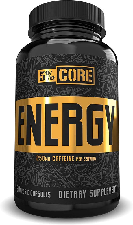 5% Nutrition Core Energy | Sustained Focus, Energy & Cognitive Performance W/Infinergy Caffeine, L-Theanine, Theobromine, Teacrine, Pterostilbene (30 Servings / 60 Vegcaps)