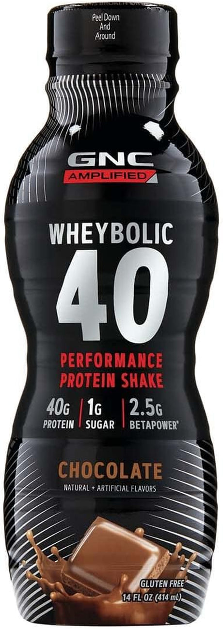 GNC AMP Wheybolic 40 | Meal Replacement Shake | Chocolate | 12 Count