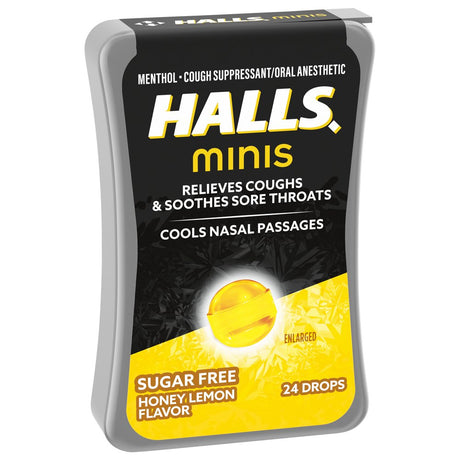 HALLS Minis Honey Lemon Flavor Sugar Free Cough Drops, 24 Drops