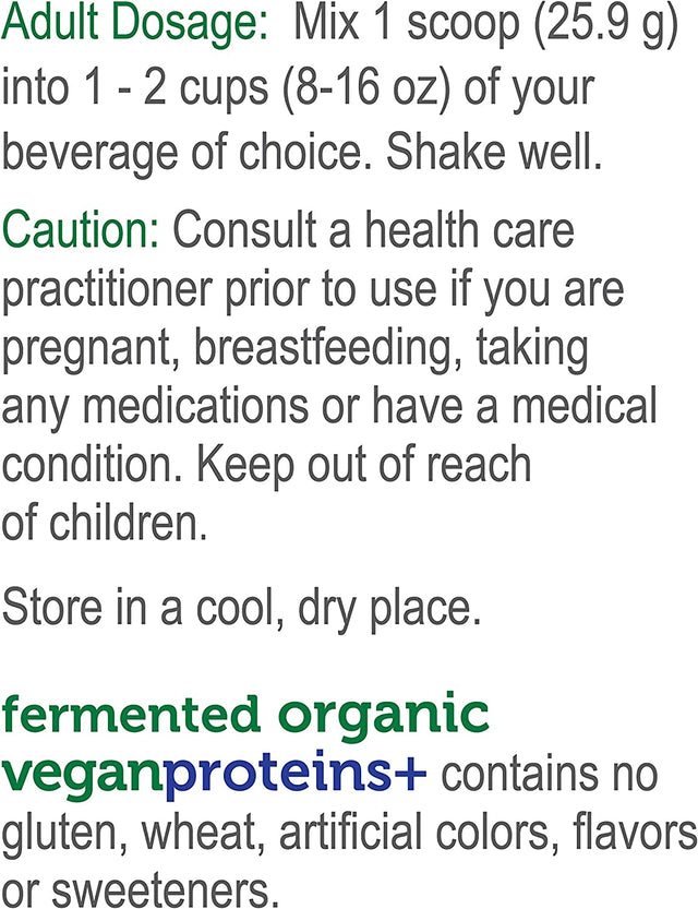Genuine Health Fermented Organic Vegan Proteins+, Unflavored Protein Powder, 20G Protein, 21.16 Ounce Tub, 20 Servings