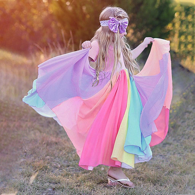 12M-6T Children'S Girls Rainbow Skirt Short Sleeve Stitching Princess Dress,Gown Birthday Party Dresses