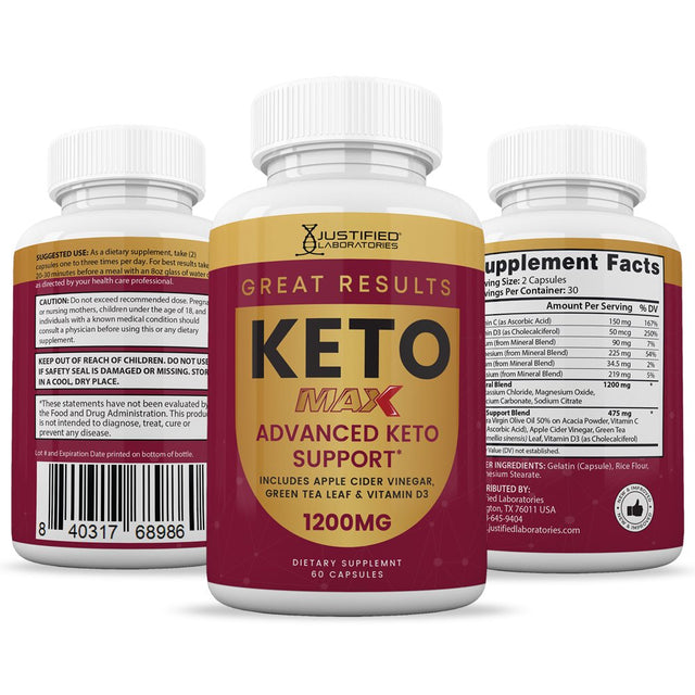 (5 Pack) Justified Laboratories Great Results Keto ACV MAX Pills 1675Mg Dietary Supplement 300 Capsules