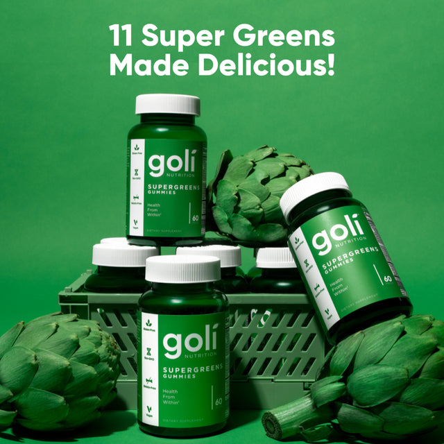 Goli Nutrition Supergreens Gummies, Fruit Blend Flavor Dietary Supplement, 60 Count