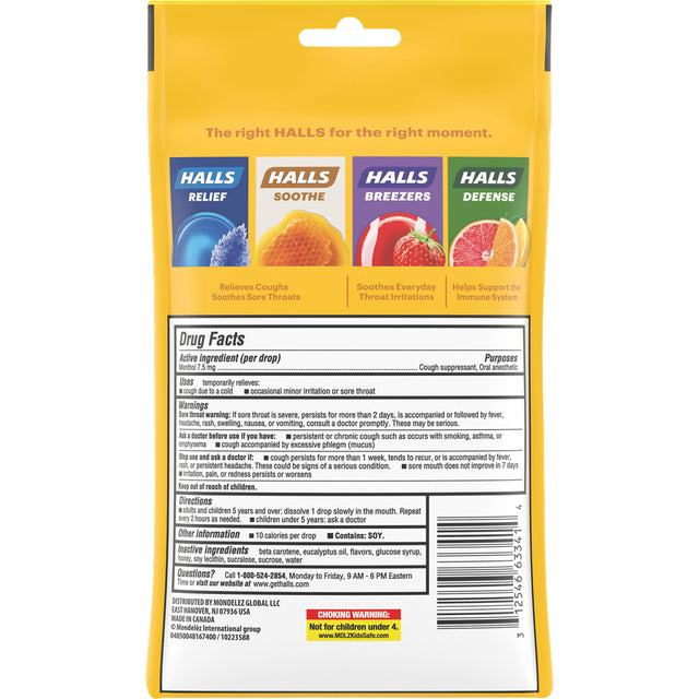 HALLS Relief Honey Lemon Flavor Cough Drops, 1 Bag (40 Total Drops)