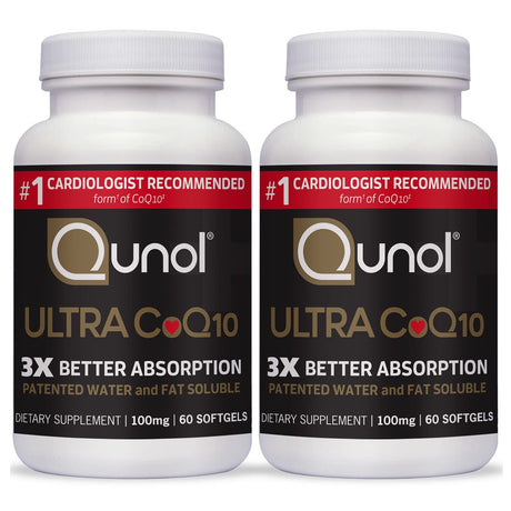 Qunol Coq10 100Mg Softgels Ultra 3X Better Absorption Coenzyme Q10 Supplements - Antioxidant Supplement for Vascular and Heart Health & Energy Production - 4 Month Supply - 60 Count (Pack of 2)