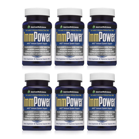 American Biosciences Immpower, AHCC Mushroom Extract Immune System Support - Immune Support Supplement for Adults - Supports Cytokine Function - 30 Vegetarian Capsules, 500Mg/Capsule (6 Pack)