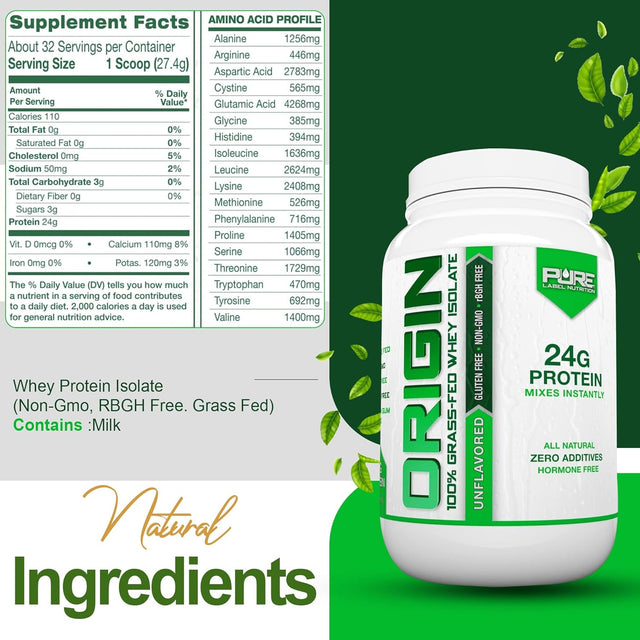 100% Grass Fed Whey Protein Isolate Unflavored-Low Carb-2Lb