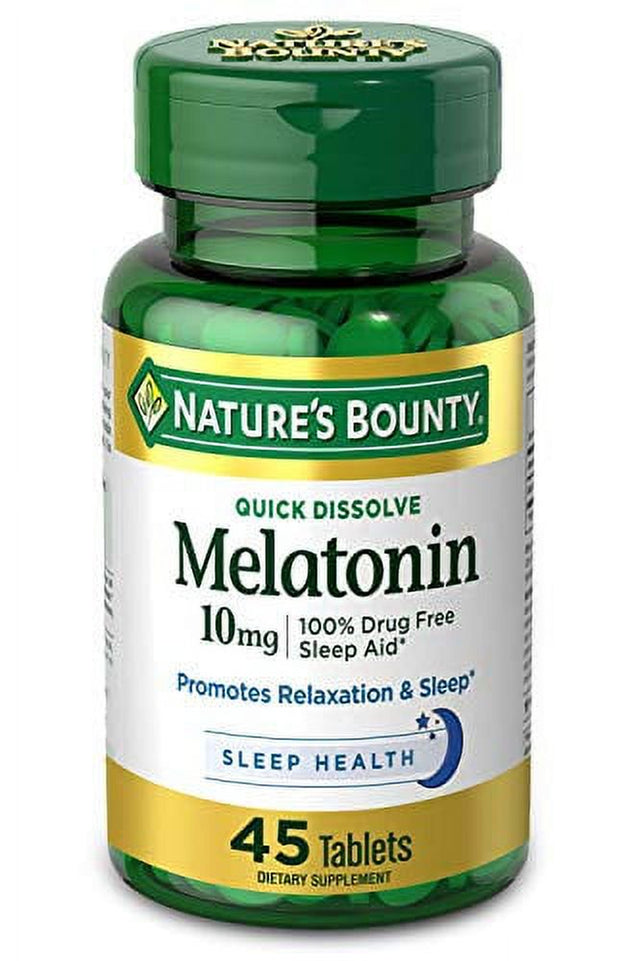 Nature'S Bounty Melatonin, 100% Drug Free Sleep Aid, Dietary Supplement, 10 Mg, 45 Count