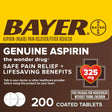 Genuine Bayer Aspirin Pain Reliever/Fever Reducer Coated Tablets, 325 Mg, 200 Count