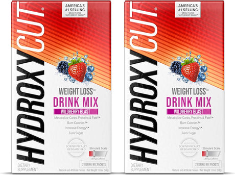 Hydroxycut Drink Mix | Energy Drink Powder | Wildberry Blast, 21 Packets, 2 Packs (Packaging May Vary)