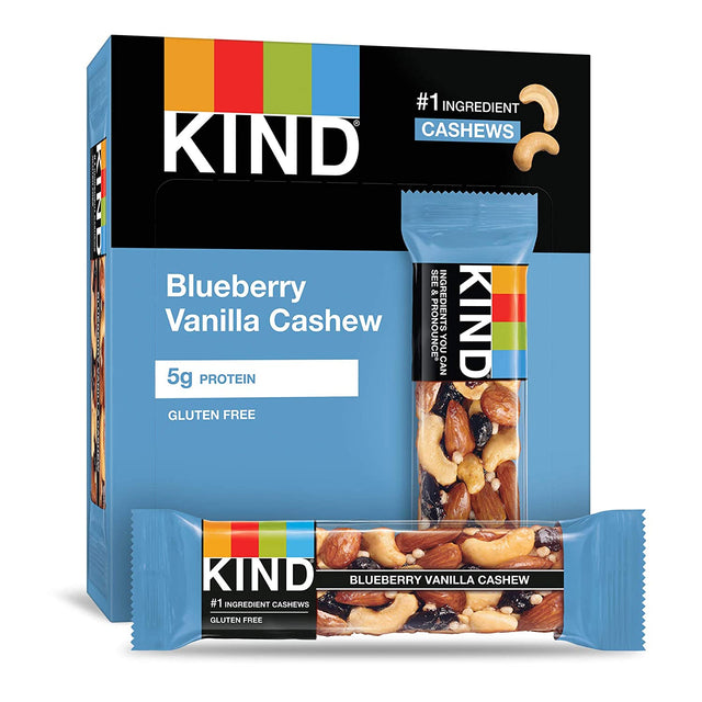 KIND Bars, Blueberry Vanilla & Cashew, Gluten Free, Low Sugar, 1.4Oz, 12 Count