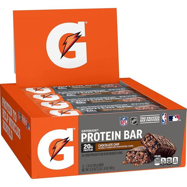 Gatorade Whey Protein Recover Bars Chocolate Chip 2.8Oz (12 Pack)