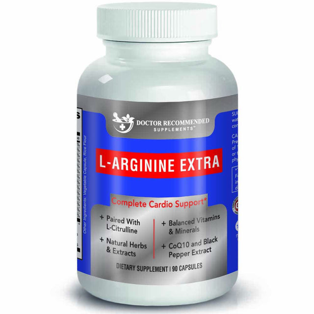 L-Arginine- 90 Capsules- 1000 Mg Nitric Oxide Formula by Doctor Recommended Supplements - Supports Cardio Health, Nitric Oxide Production , Stamina & More - 1 Month Supply