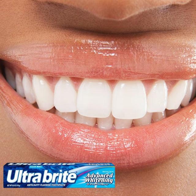 JSC Ultra Brite Advanced Whitening Toothpaste Clean - Mint Flavor 6.0 Ounces Remove Stains Whitens Teeth Fights Cavities Freshens Breath Great Healthy and Radiant Gums Pack of 3