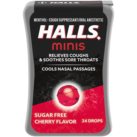 HALLS Minis Cherry Flavor Sugar Free Cough Drops, 24 Drops