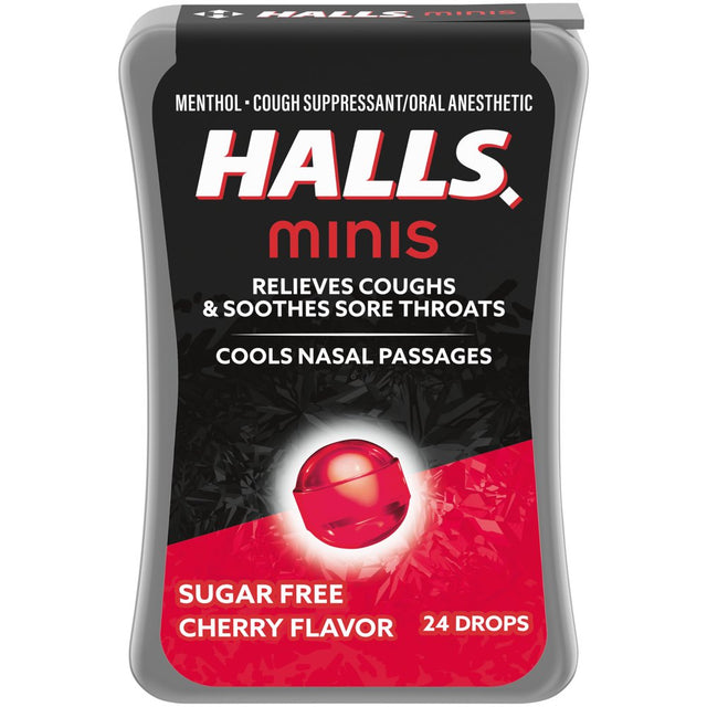 HALLS Minis Cherry Flavor Sugar Free Cough Drops, 24 Drops