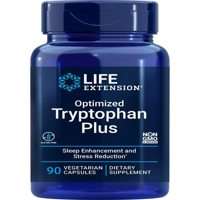 Life Extension Optimized Tryptophan Plus, 1000 Mg - Support for Healthy Sleep, Mood, Stress Response & Satiety - Gluten-Free, Non-Gmo - 90 Vegetarian Capsules