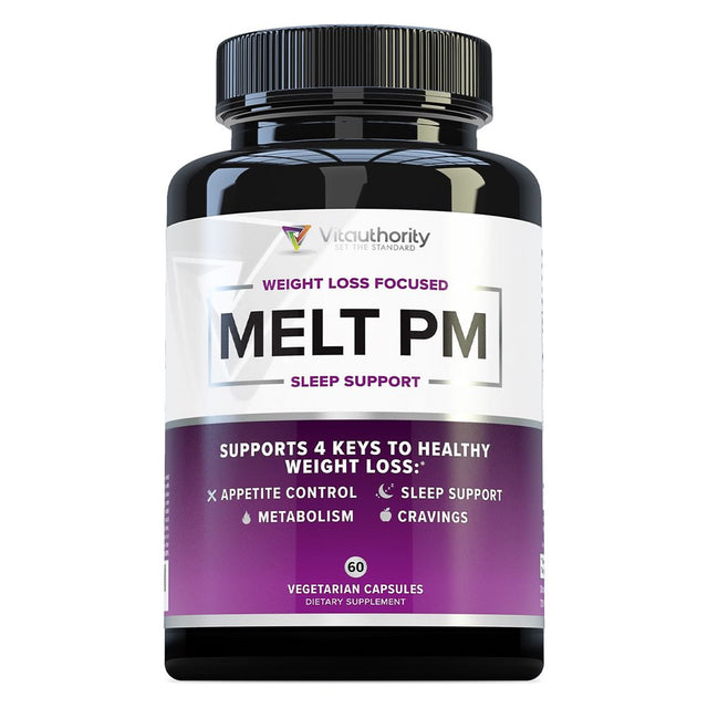Melt PM Natural Sleep Aid & Weight Loss Pills: Promote More Restful Sleep and Support Appetite plus Metabolism | Ashwagandha and L-Theanine | 60 Capsules