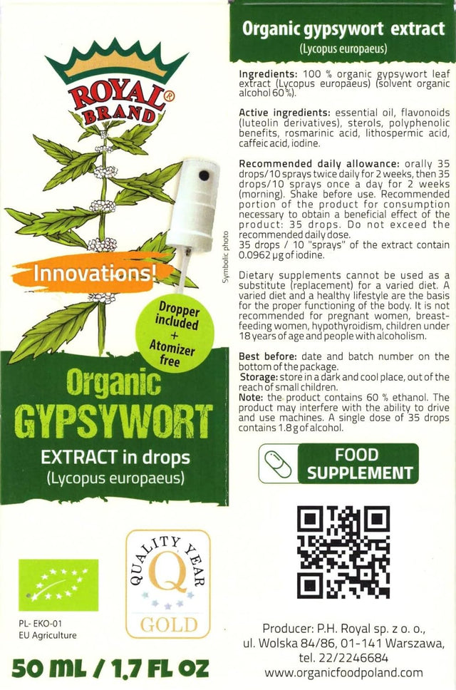 Gypsywort (Bugleweed) Extract 50 Ml (1.7 Fl Oz.) Glas Bottle, Innovations, Dropper Included+ Atomizer Free