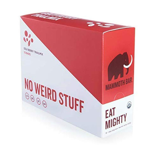 Goji Berry Trailmix Bar- Paleo, Gluten Free and Raw by Mammoth Bar, Organic10-12G Protein, 1.8 Oz. Bar (10 Bars)