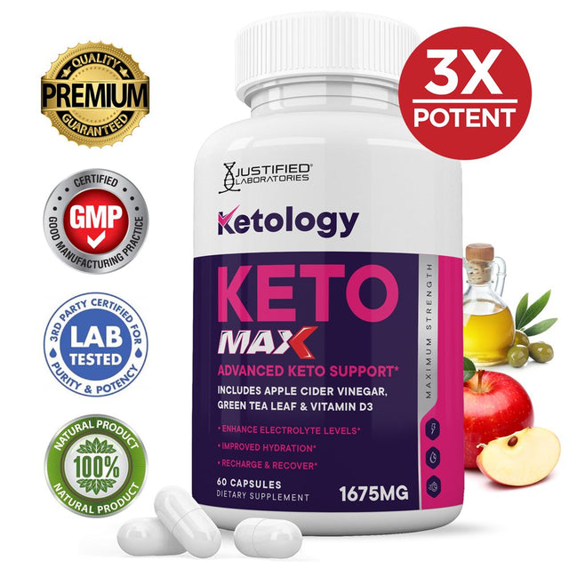 Ketology Keto ACV MAX Pills 1675Mg Dietary Supplement 60 Capsules