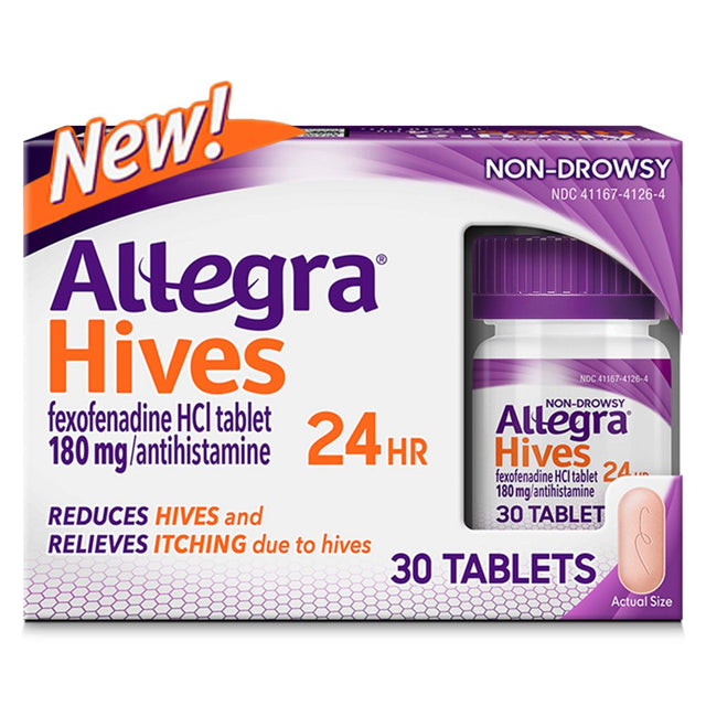 Allegra Adult Hives 24 Hour Non-Drowsy Antihistamine Allergy Relief Medicine 180Mg Tablets 30Ct