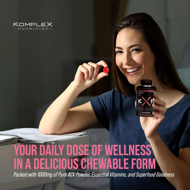Komplex Nutrition Apple Cider Vinegar Gummies, Improve Digestion, Detox, 1000Mg ACV Powder with Mother, 60 Vegan and Gluten-Free Supplement Gummies (ACV GUM)