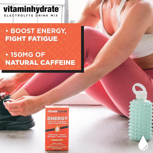 Hydration Powder, Electrolyte Supplement Drink Mix, Single Serving, Orange, Zero Sugar, 10.0 Count