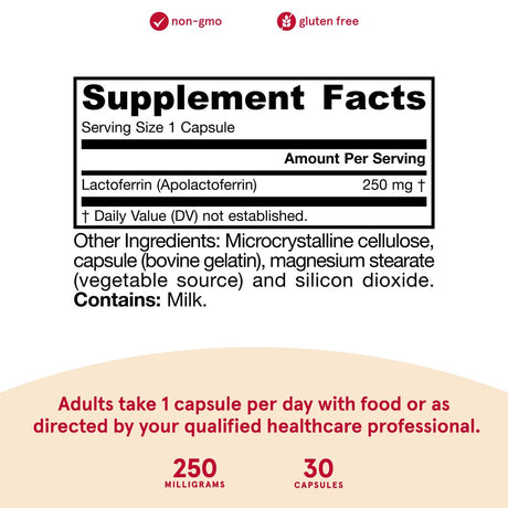 Jarrow Formulas Lactoferrin, Freeze Dried, 250 Mg, 30 Capsules