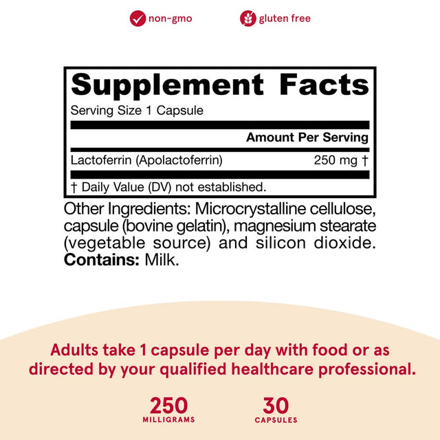 Jarrow Formulas Lactoferrin, Freeze Dried, 250 Mg, 30 Capsules